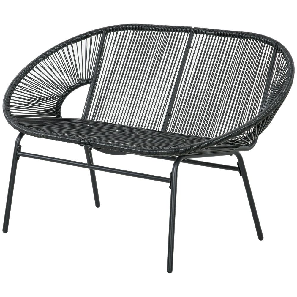 Rattansessel Relaxsessel im Boho-Stil, 132 cm x 72 cm x 83 cm, Schwarz