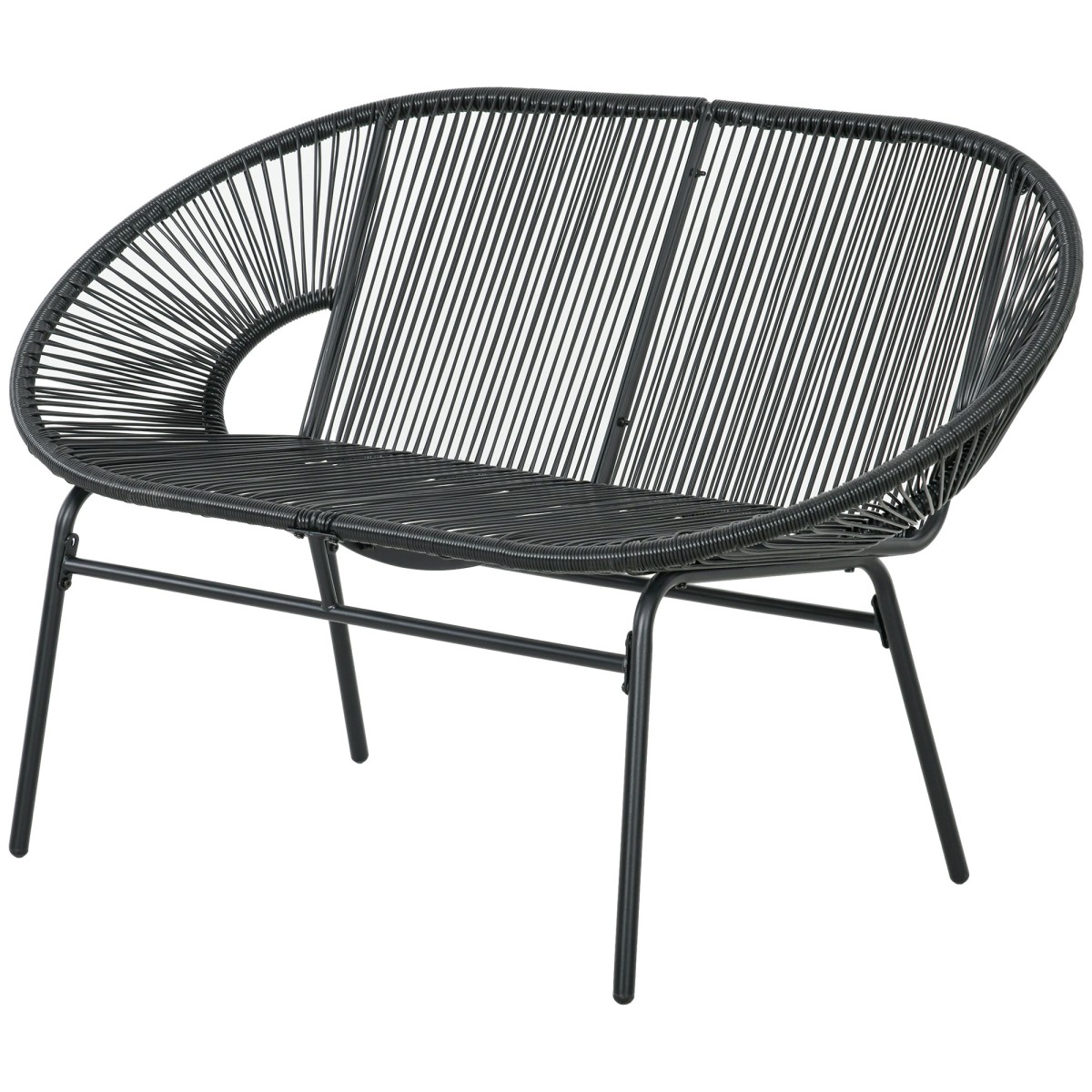Rattansessel Relaxsessel im Boho-Stil, 132 cm x 72 cm x 83 cm, Schwarz