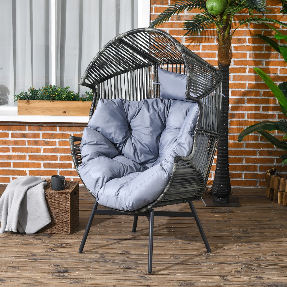 Πολυθρόνα Rattan, πολυθρόνα εξωτερικού χώρου, πολυθρόνα κήπου, PE rattan, 89 cm x 75 cm x 143 cm, γκρι + μαύρο