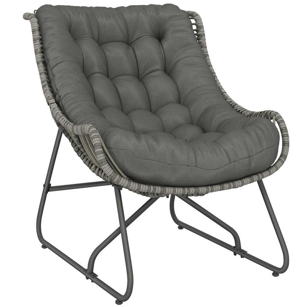 Πολυθρόνα Rattan με λουράκια μαξιλαριού, πολυθρόνα εξωτερικού χώρου με επένδυση από polyrattan, ψάθινη πολυθρόνα έως 120kg