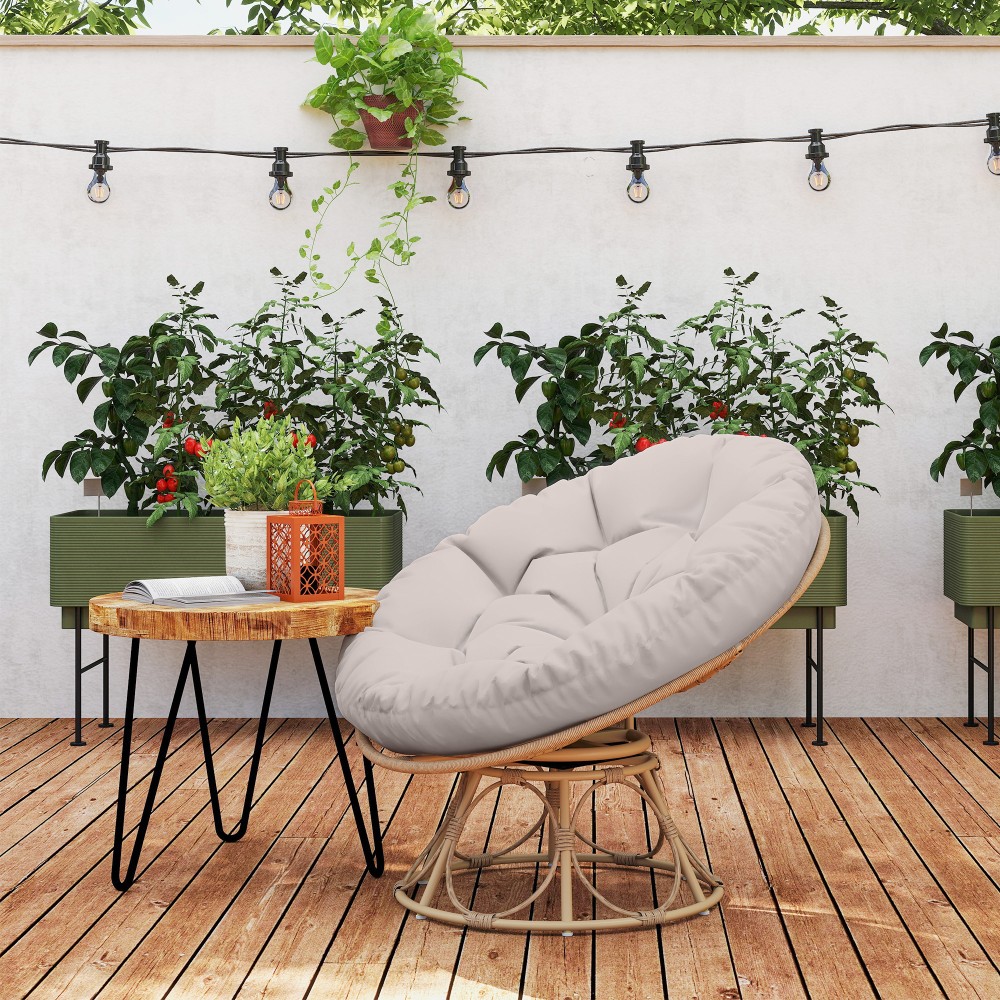 Outsunny Πολυθρόνα Papasan από Rattan με Περιστροφή 360°, Καθιστικό-Καλάθι με Μαξιλάρι, Στρογγυλό Εξωτερικού Χώρου