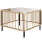 Τραπέζι κήπου Polyrattan, 65 x 65 x 43 cm, αδιάβροχο τετράγωνο βοηθητικό τραπέζι με γυάλινη επιφάνεια από φυσικό ξύλο