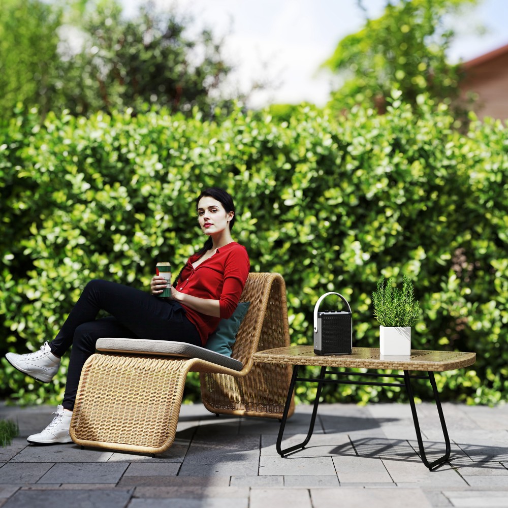 Τραπέζι κήπου από πολυρατάν, 90 x 50 x 45 cm, ανθεκτικό στην UV ακτινοβολία βοηθητικό τραπέζι με γυάλινη επιφάνεια φυσικό ξύλο