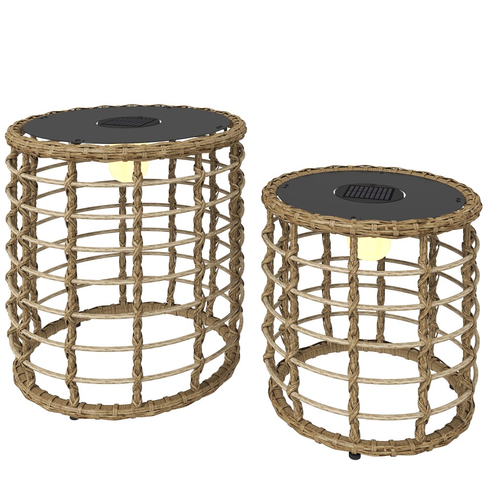 Ηλιακό φωτιστικό δαπέδου σετ 2 ηλιακών λαμπτήρων rattan με αισθητήρα φωτός ηλιακό φως LED σε στυλ boho IP44