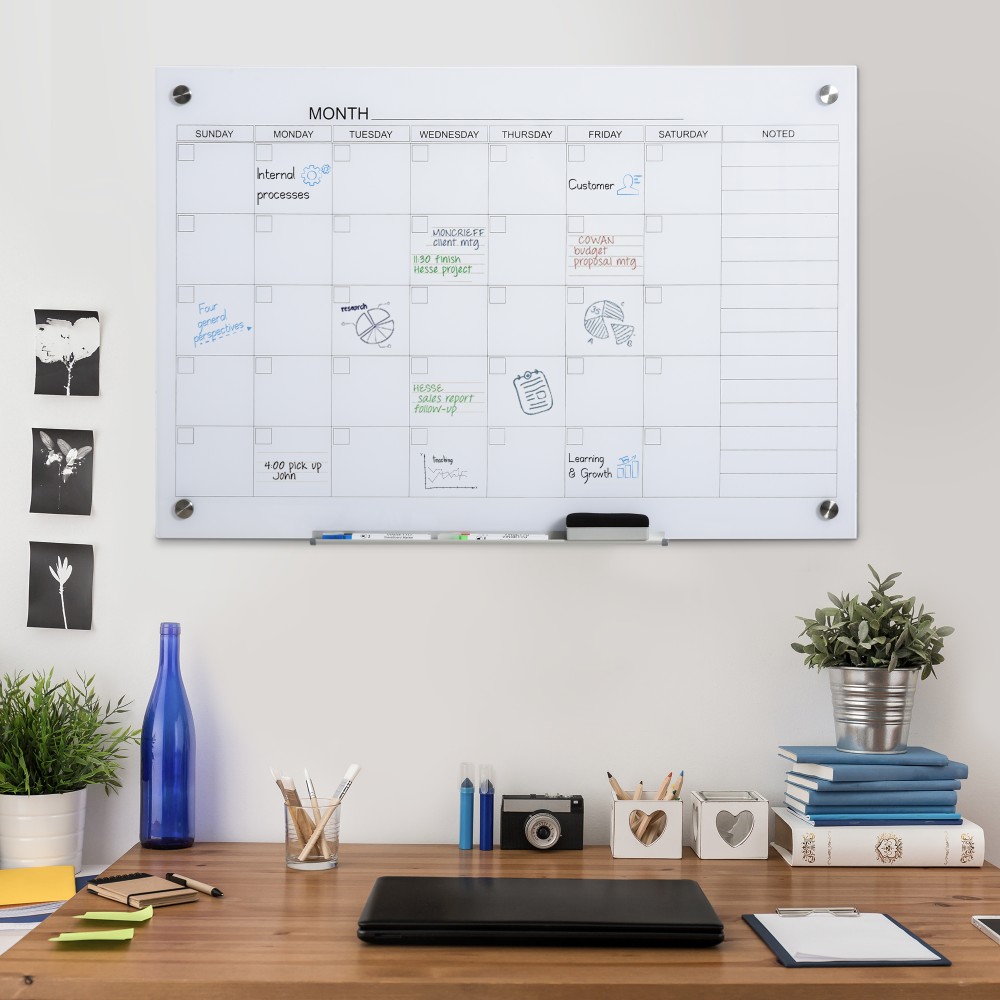 Whiteboard Calendar 90 x 60cm Wall Calendar with Pen Tray Dry Wipe Weekly Planner με 4 στυλό, Γόμα, Μηνιαίο Ημερολόγιο για Γραφείο Σχολική Κουζίνα Σπίτι