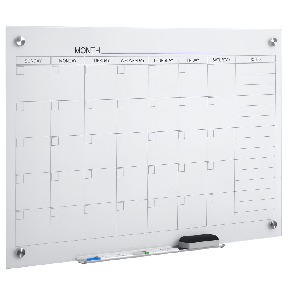 Whiteboard Calendar 90 x 60cm Wall Calendar with Pen Tray Dry Wipe Weekly Planner με 4 στυλό, Γόμα, Μηνιαίο Ημερολόγιο για Γραφείο Σχολική Κουζίνα Σπίτι