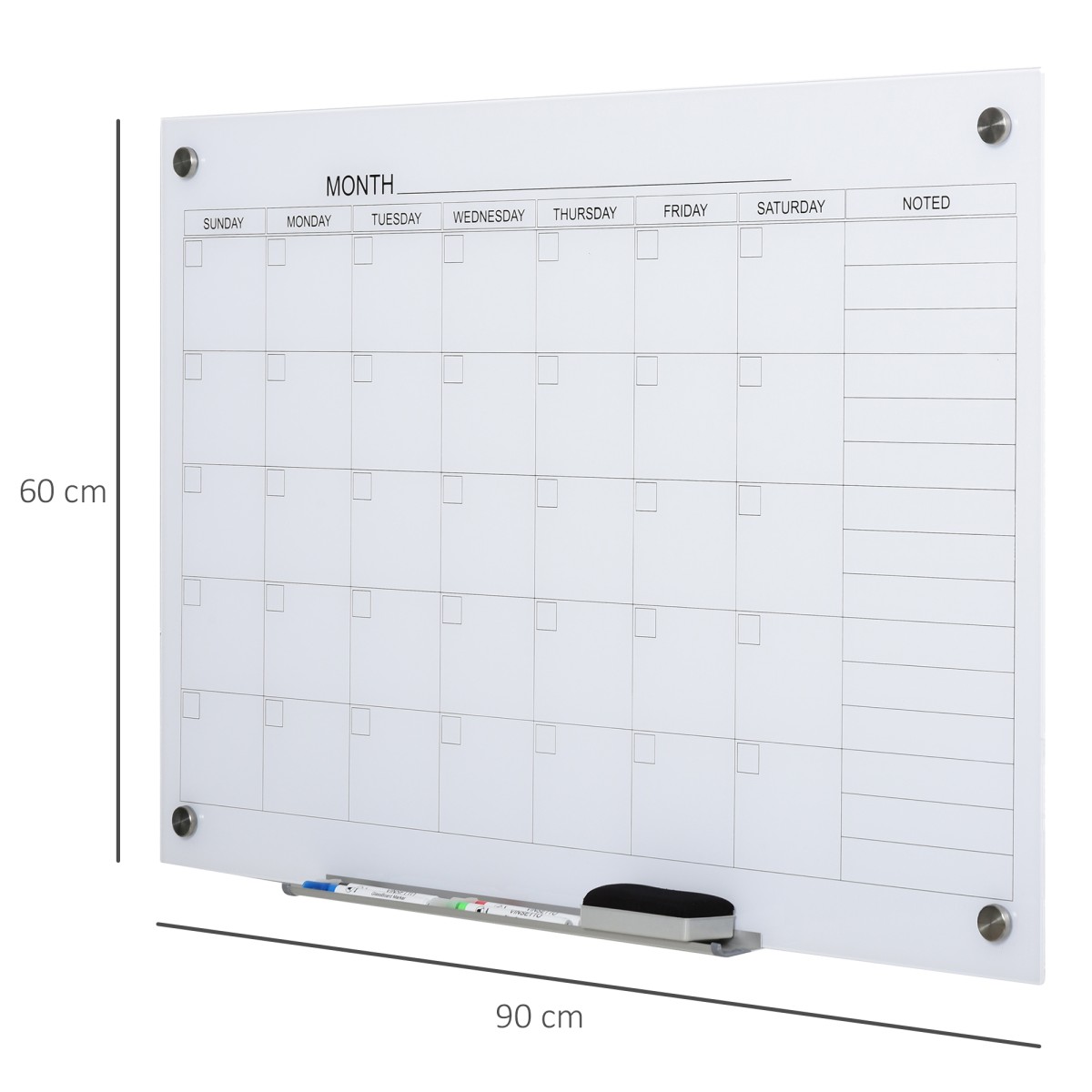 Whiteboard Calendar 90 x 60cm Wall Calendar with Pen Tray Dry Wipe Weekly Planner με 4 στυλό, Γόμα, Μηνιαίο Ημερολόγιο για Γραφείο Σχολική Κουζίνα Σπίτι