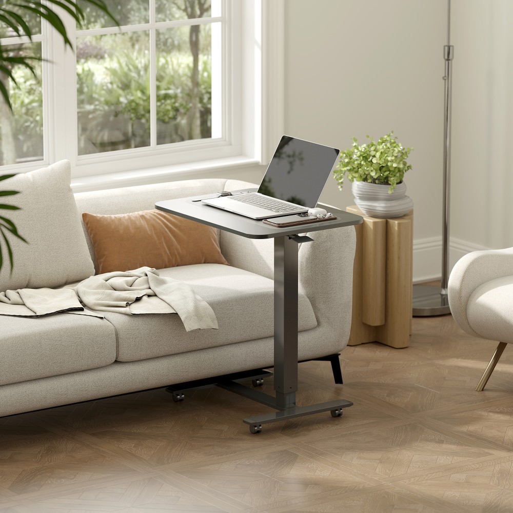 Γραφείο HOMCOM με ρυθμιζόμενο ύψος, συμπεριλαμβανομένων 4 τροχών, σχήμα C, 65 cm x 48 cm x 70-110 cm, Μαύρο