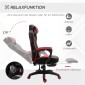 Εργονομική καρέκλα γραφείου, καρέκλα gaming, περιστρεφόμενη καρέκλα με αναδιπλούμενο υποπόδιο και ρυθμιζόμενο αφρό πλάτης + δέρμα PU + μέταλλο, μαύρο + κόκκινο, 65 x 70 x 118,5-128,5 cm