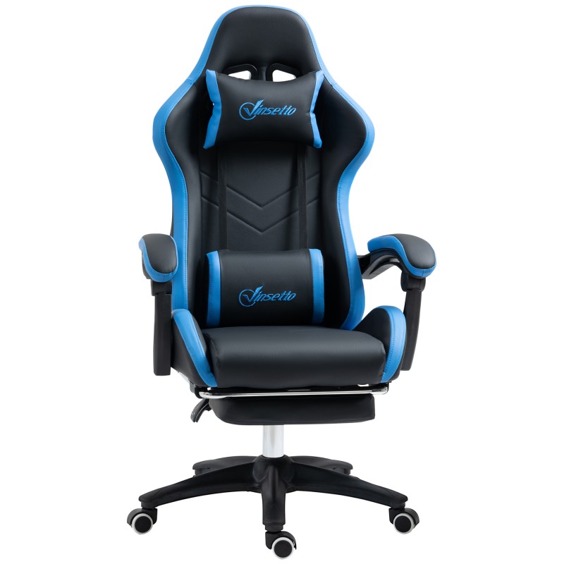 Καρέκλα γραφείου, καρέκλα gaming, 1 προσκέφαλο, 1 οσφυϊκό στήριγμα, μπλε + μαύρο