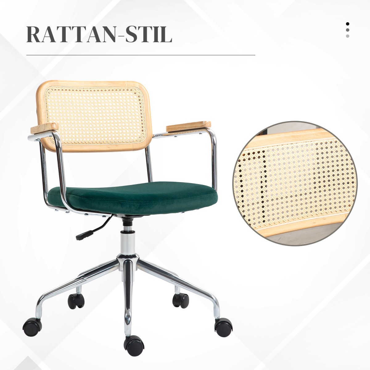 Καρέκλα γραφείου Boho Design Ξύλινα υποβραχιόνια περιστρεφόμενα ρυθμιζόμενα έως 120kg Steel Green