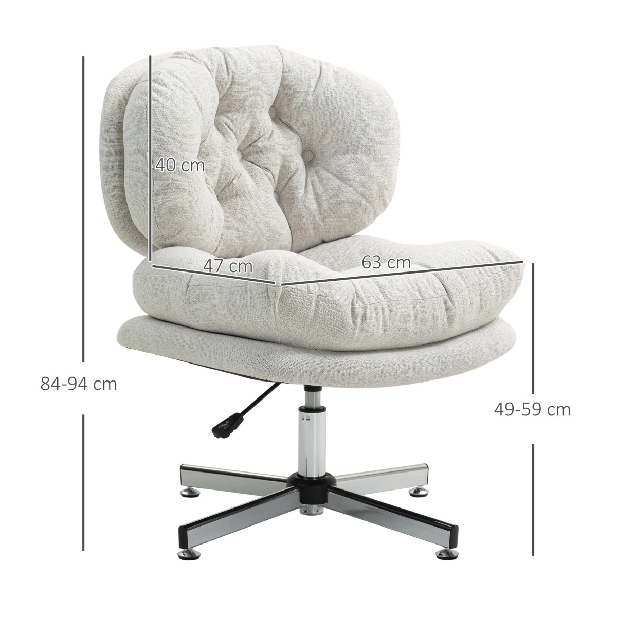 Καρέκλα γραφείου χωρίς υποβραχιόνια, άνετη καρέκλα γραφείου με επένδυση και ρυθμιζόμενο ύψος, κρεμ λευκή