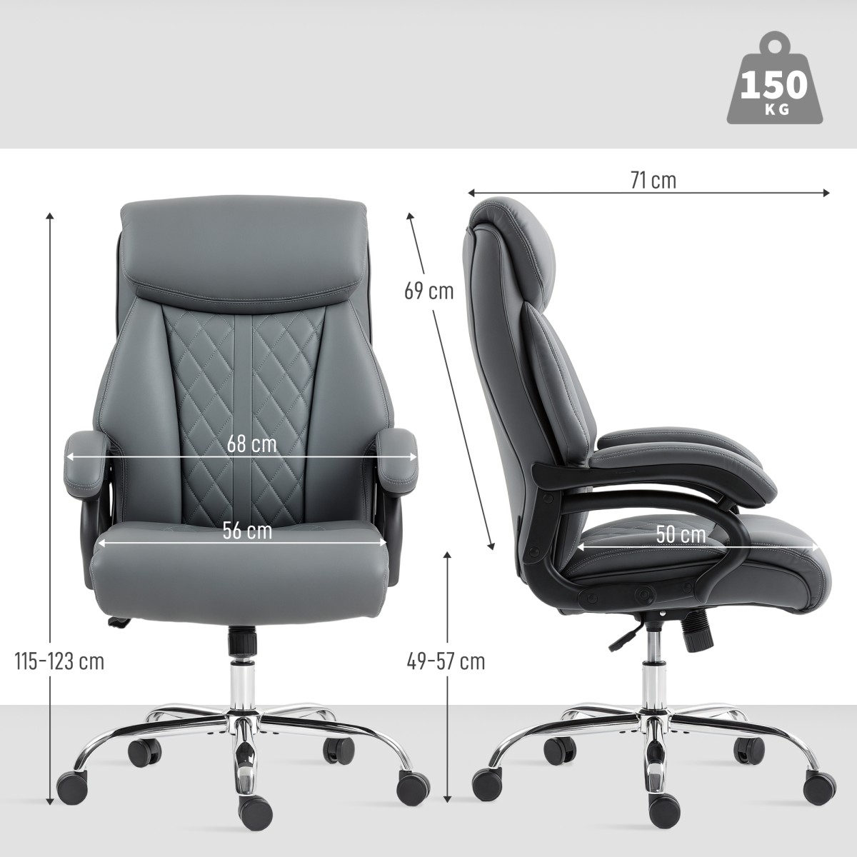 Executive Chair, 150kg Heavy Duty Big and Tall καρέκλα γραφείου Από δέρμα PU με επένδυση ελατηρίου, γκρι ανθρακί