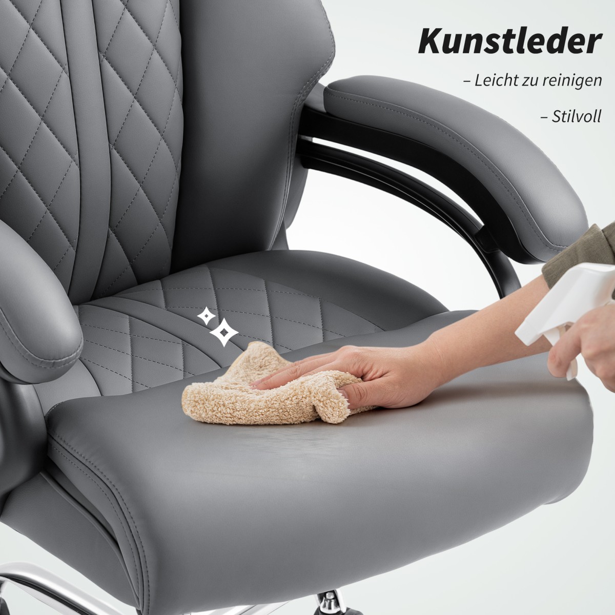 Executive Chair, 150kg Heavy Duty Big and Tall καρέκλα γραφείου Από δέρμα PU με επένδυση ελατηρίου, γκρι ανθρακί
