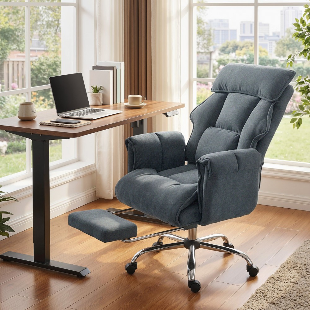 Καρέκλα γραφείου Ρυθμιζόμενο ύψος περιστρεφόμενη καρέκλα με οσφυϊκή υποστήριξη, υποπόδιο, χιόνι φανέλα, 80 x 80 x 106-114 cm Σκούρο γκρι