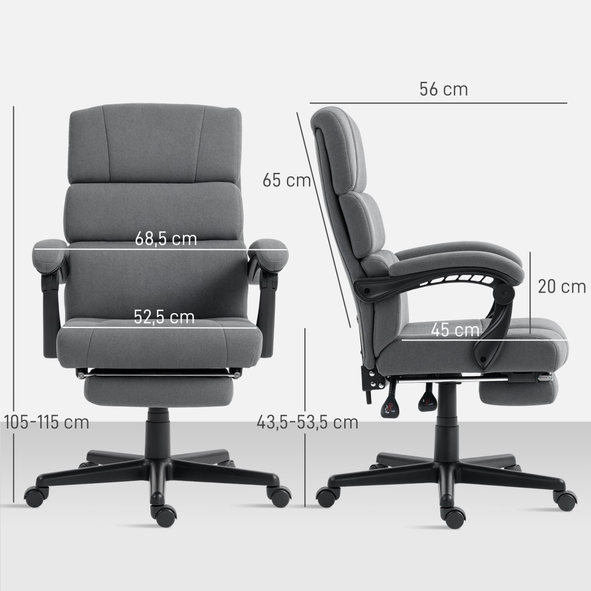 Καρέκλα γραφείου με επένδυση με βελούδινη εμφάνιση, ρυθμιζόμενο ύψος, κυλιόμενη, γκρι