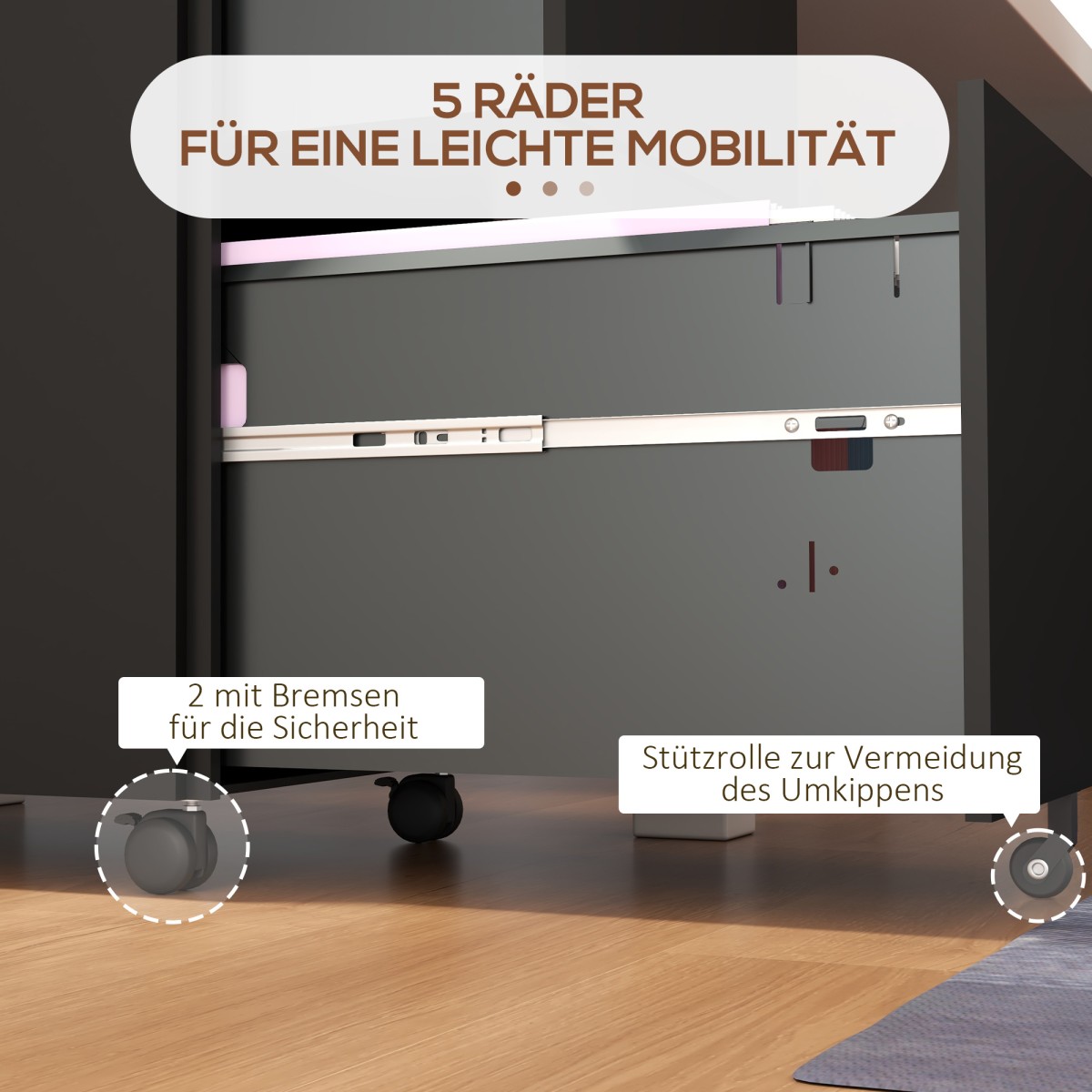 Ντουλάπα αρχειοθήκης σε ρολό, 2 συρτάρια, με δυνατότητα κλειδώματος, ρολό, 37 cm x 43,5 cm x 67,5 cm, μαύρο