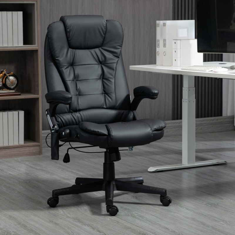 Καρέκλα μασάζ Καρέκλα γραφείου Executive Chair με 6 Point Vibration Massage and Heat Swivel Gaming Chair Faux Leather 70 x 70 x 111-121 cm Μαύρο