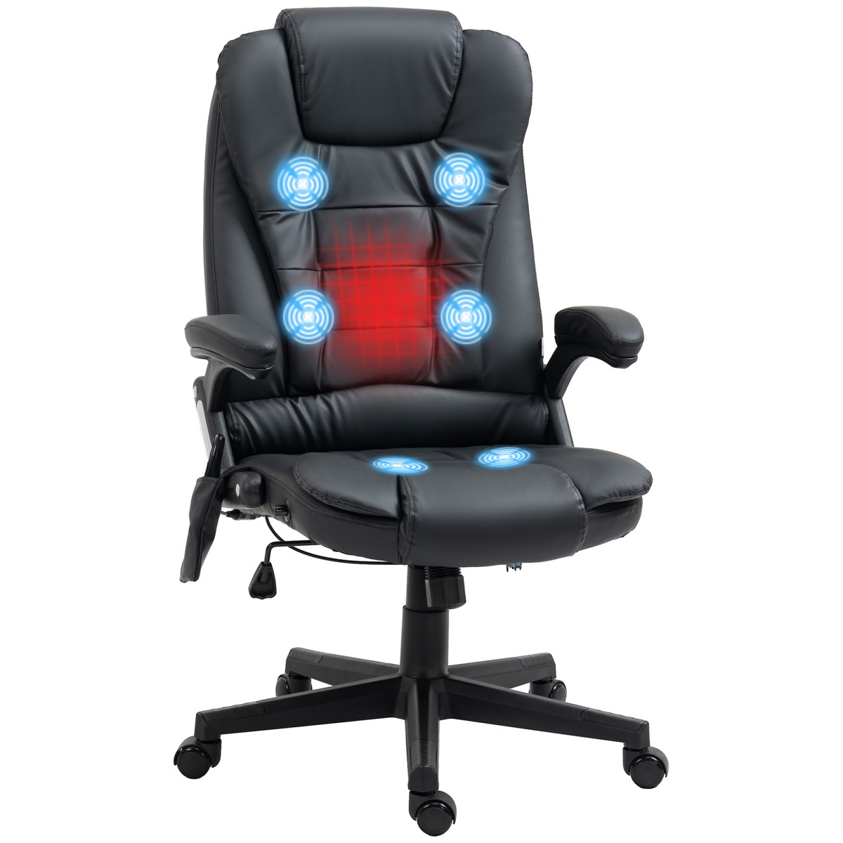 Καρέκλα μασάζ Καρέκλα γραφείου Executive Chair με 6 Point Vibration Massage and Heat Swivel Gaming Chair Faux Leather 70 x 70 x 111-121 cm Μαύρο