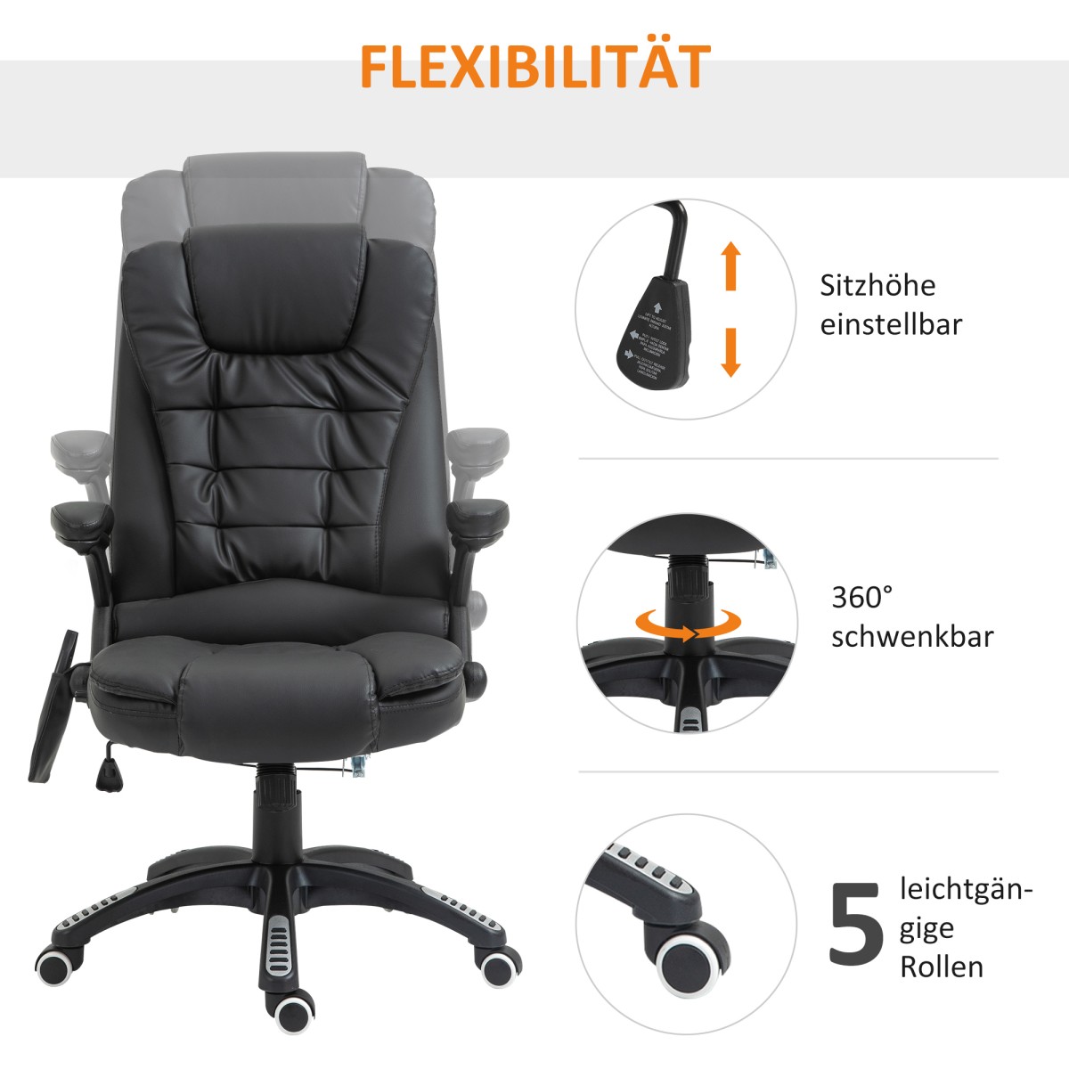Καρέκλα μασάζ Καρέκλα γραφείου Executive Chair με 6 Point Vibration Massage and Heat Swivel Gaming Chair Faux Leather 70 x 70 x 111-121 cm Μαύρο