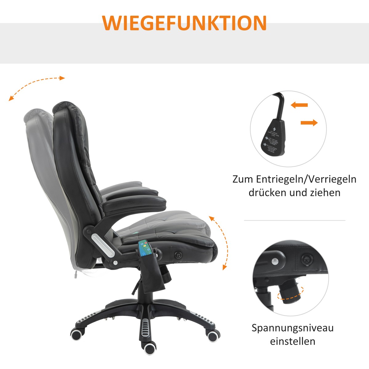 Καρέκλα μασάζ Καρέκλα γραφείου Executive Chair με 6 Point Vibration Massage and Heat Swivel Gaming Chair Faux Leather 70 x 70 x 111-121 cm Μαύρο