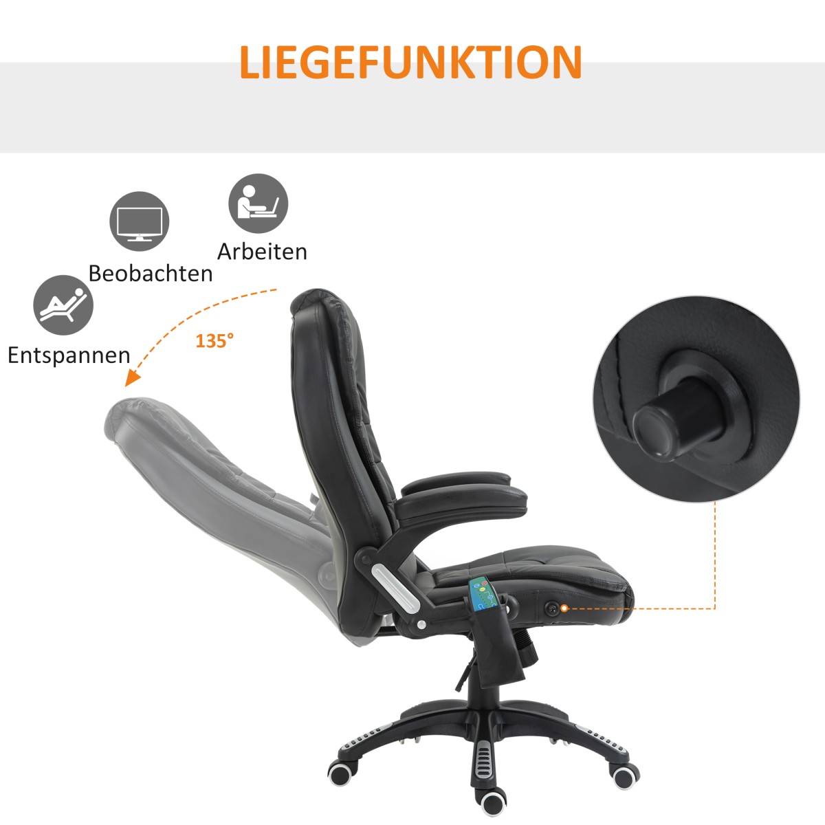 Καρέκλα μασάζ Καρέκλα γραφείου Executive Chair με 6 Point Vibration Massage and Heat Swivel Gaming Chair Faux Leather 70 x 70 x 111-121 cm Μαύρο
