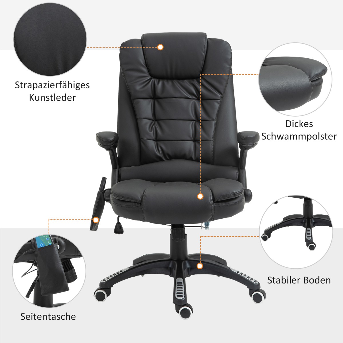 Καρέκλα μασάζ Καρέκλα γραφείου Executive Chair με 6 Point Vibration Massage and Heat Swivel Gaming Chair Faux Leather 70 x 70 x 111-121 cm Μαύρο