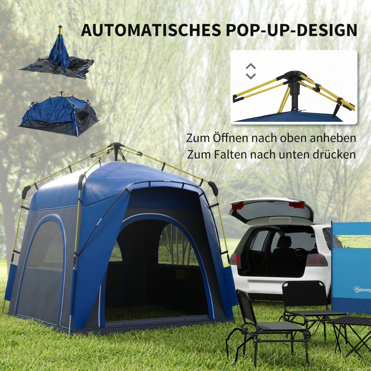 Pop up dome σκηνή για 3 άτομα, ελαφριά, σταθερή, αδιάβροχη UV 50+ με γάντζους, πόρτα, παράθυρο, υπόστρωμα