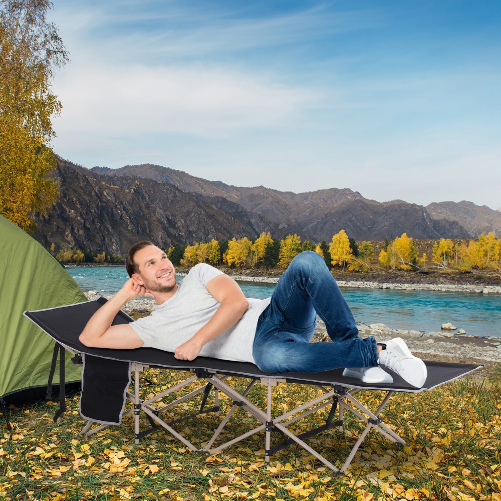 Feldbett, Campingbett, klappbar, wetterbeständig, μελάνι. Τσάντα μεταφοράς, 190 x 68 x 52 cm, μαύρο