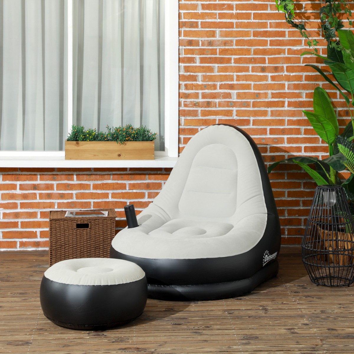 Φουσκωτή καρέκλα air chair καρέκλα εξωτερικού χώρου, 125 x 100 x 87cm, γκρι + μαύρο
