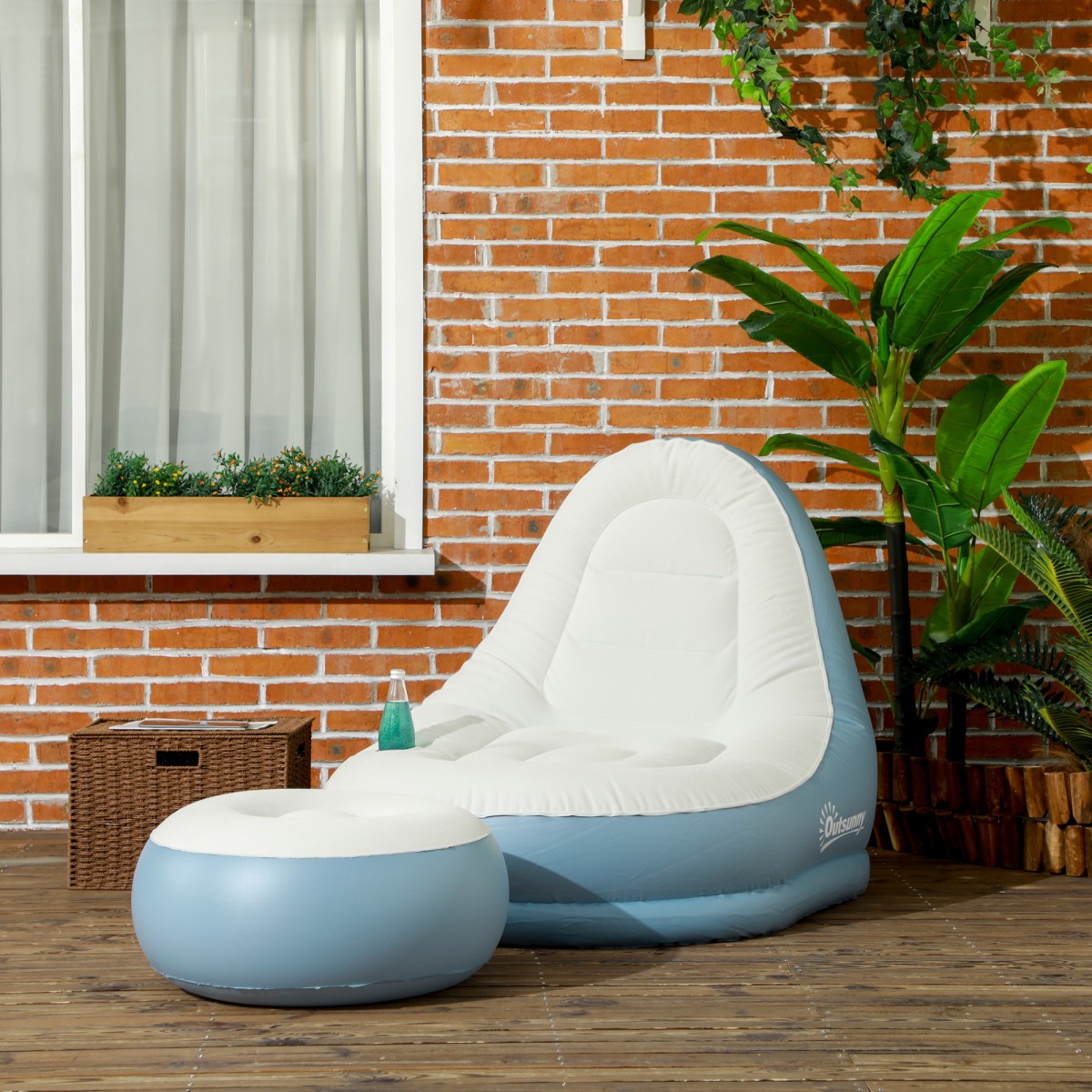 Φουσκωτή καρέκλα air chair καρέκλα εξωτερικού χώρου, 125 x 100 x 87cm, λευκό + μπλε