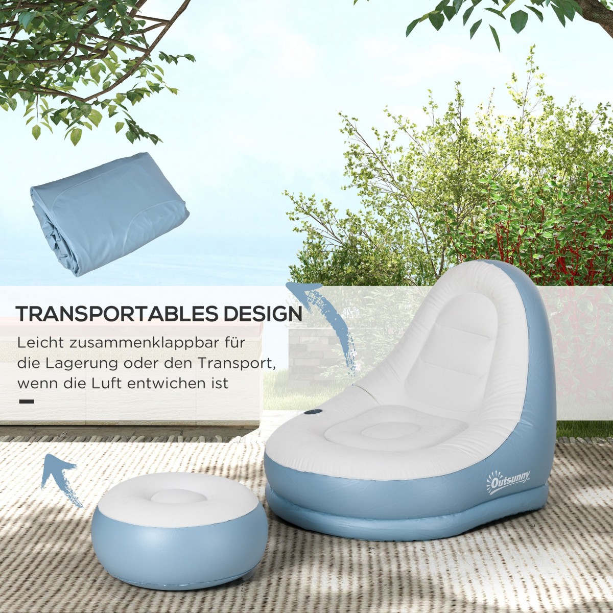 Φουσκωτή καρέκλα air chair καρέκλα εξωτερικού χώρου, 125 x 100 x 87cm, λευκό + μπλε