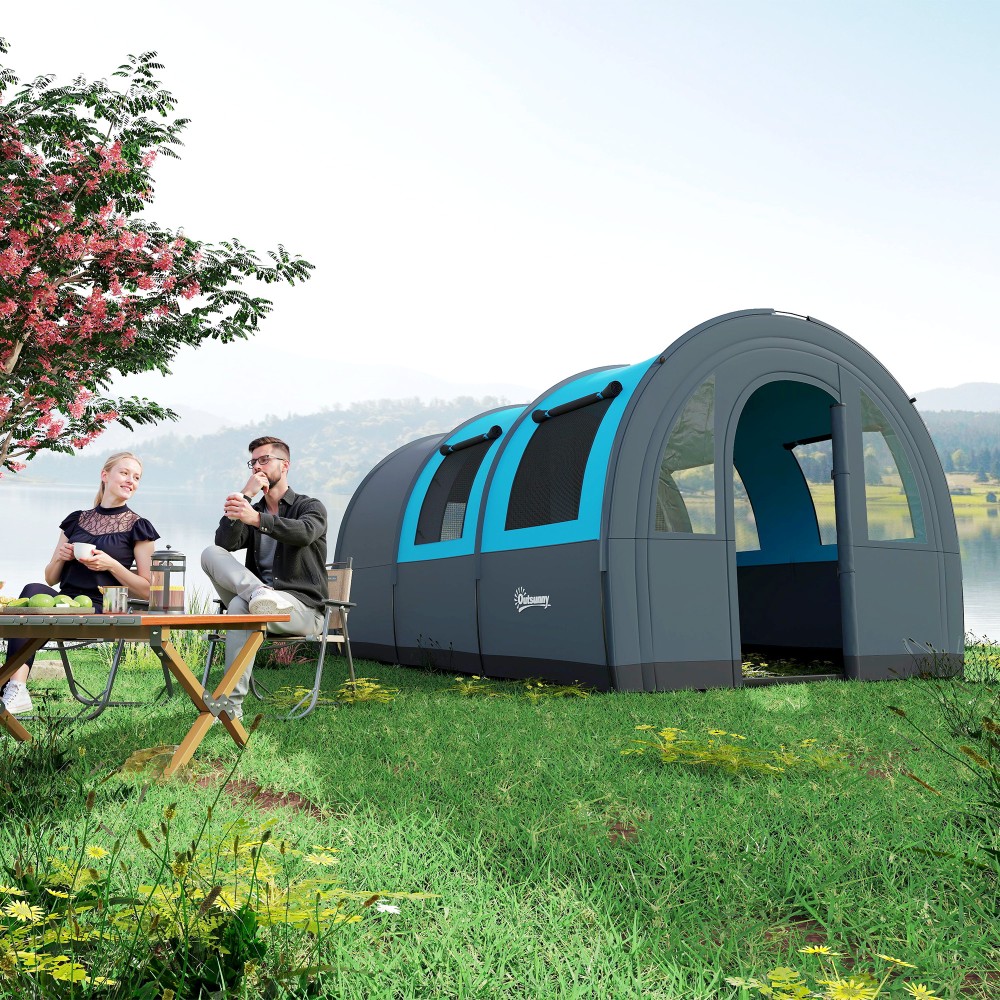 Σκηνή κάμπινγκ για έως 6 άτομα, οικογενειακή σκηνή, ξεχωριστοί χώροι, αδιάβροχη, γκρι/μπλε