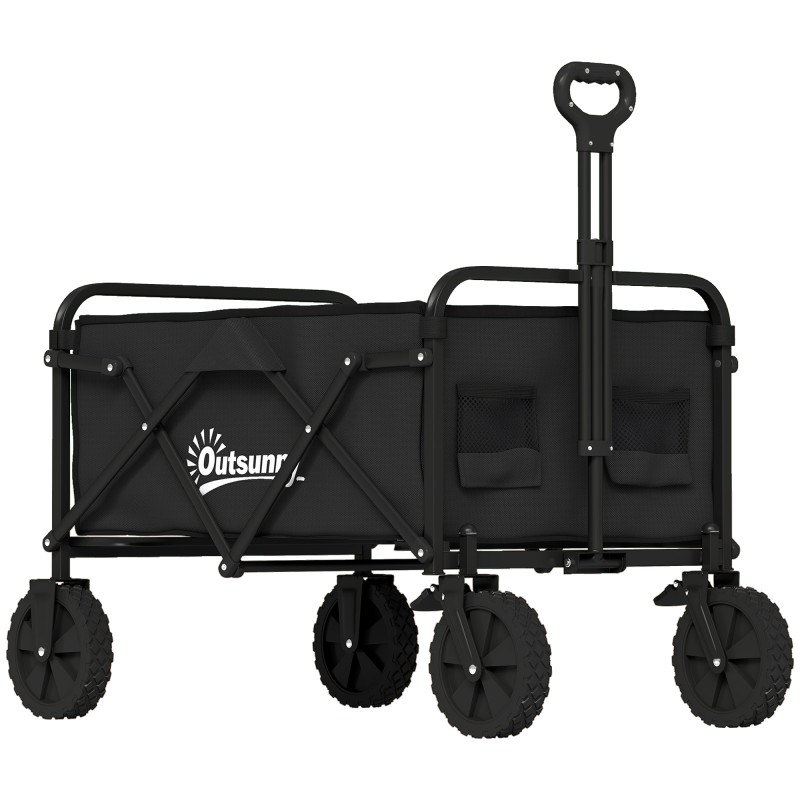 Handcart Πτυσσόμενο Handcart Cart Garden Cart Transport with Handle ρυθμιζόμενο ύψος λαβή ποτηροθήκη Μαύρο