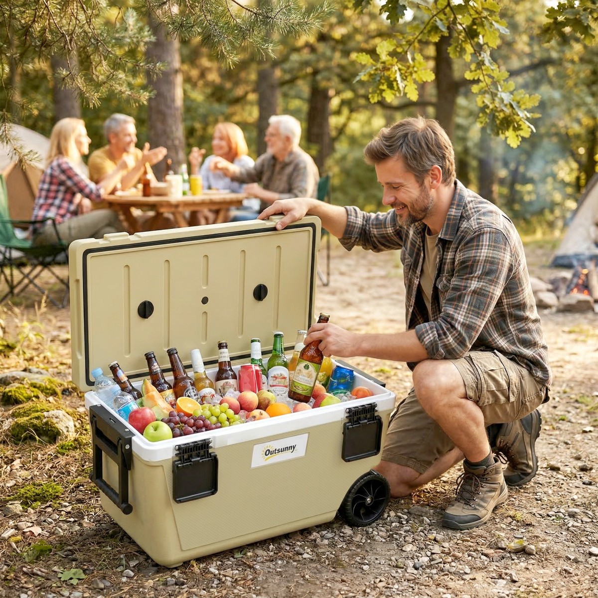 Cool box 70L Μεγάλο παθητικό θερμικό κουτί ψύξης έως 72 ώρες, με λαβή βαλβίδας αποστράγγισης τροχούς μόνωσης πλήρους αφρού PU