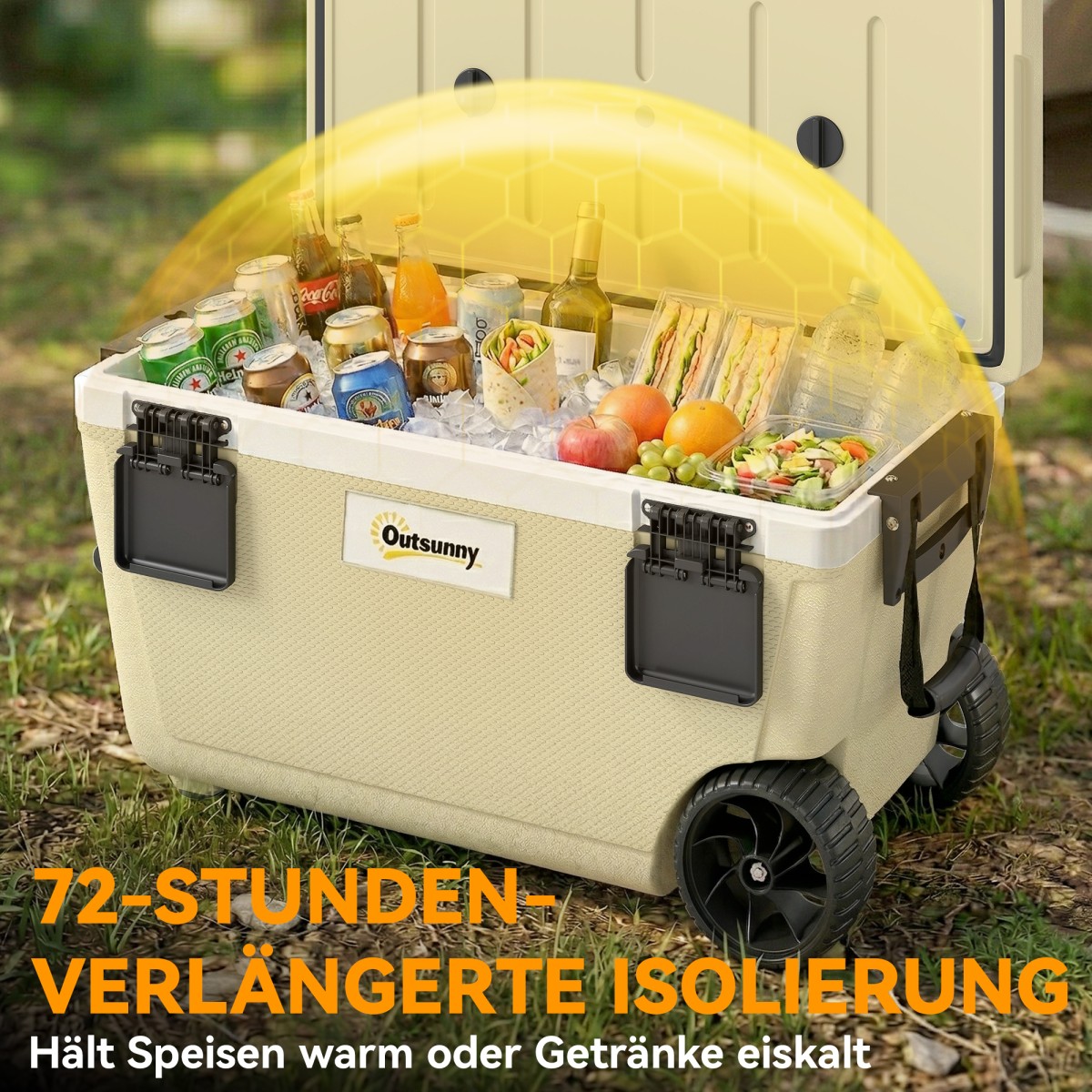 Cool box 70L Μεγάλο παθητικό θερμικό κουτί ψύξης έως 72 ώρες, με λαβή βαλβίδας αποστράγγισης τροχούς μόνωσης πλήρους αφρού PU