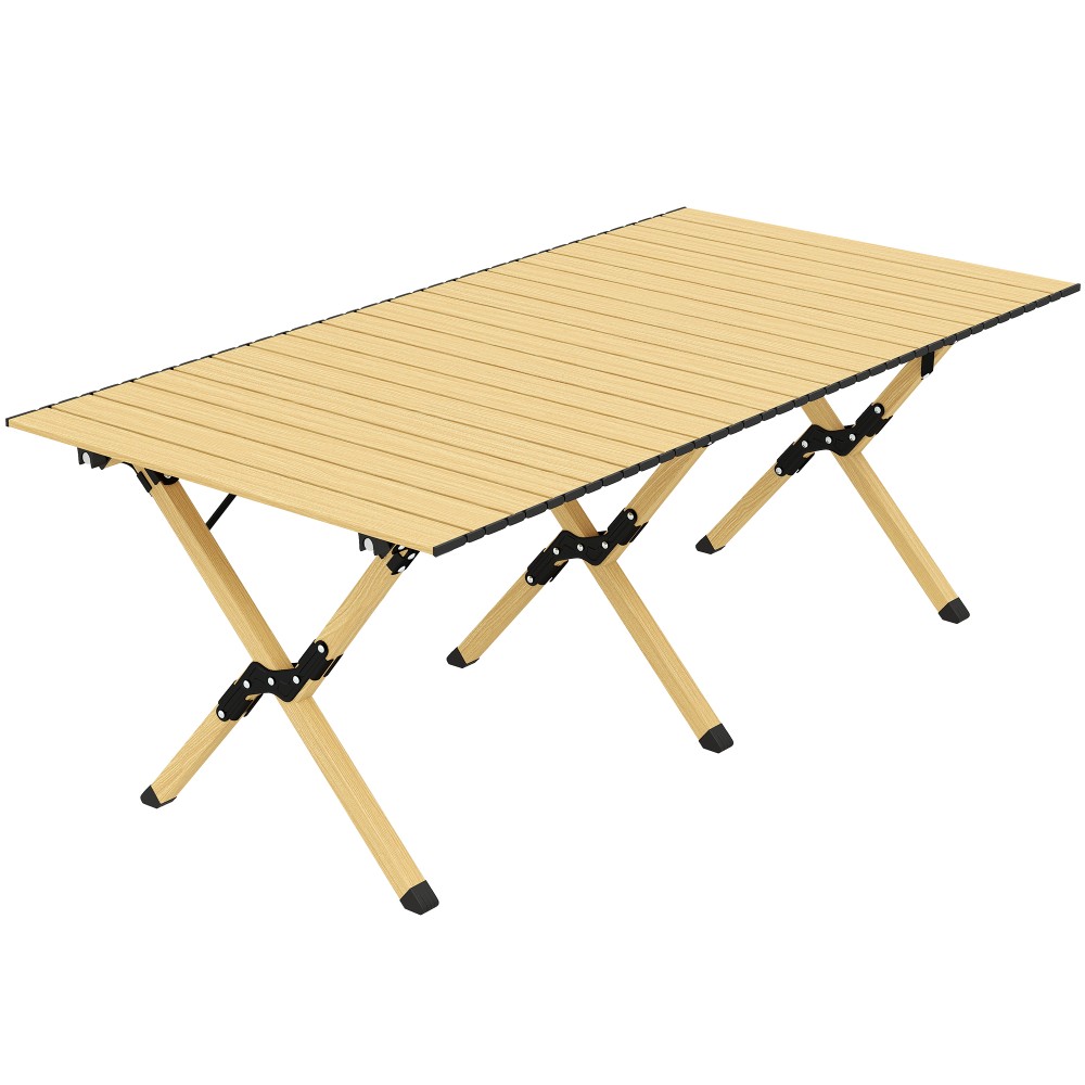 Τραπέζι κάμπινγκ 117 x 60 cm πτυσσόμενο τραπέζι από αλουμίνιο με πτυσσόμενο τραπέζι από ξύλο αδιάβροχη τσάντα μεταφοράς