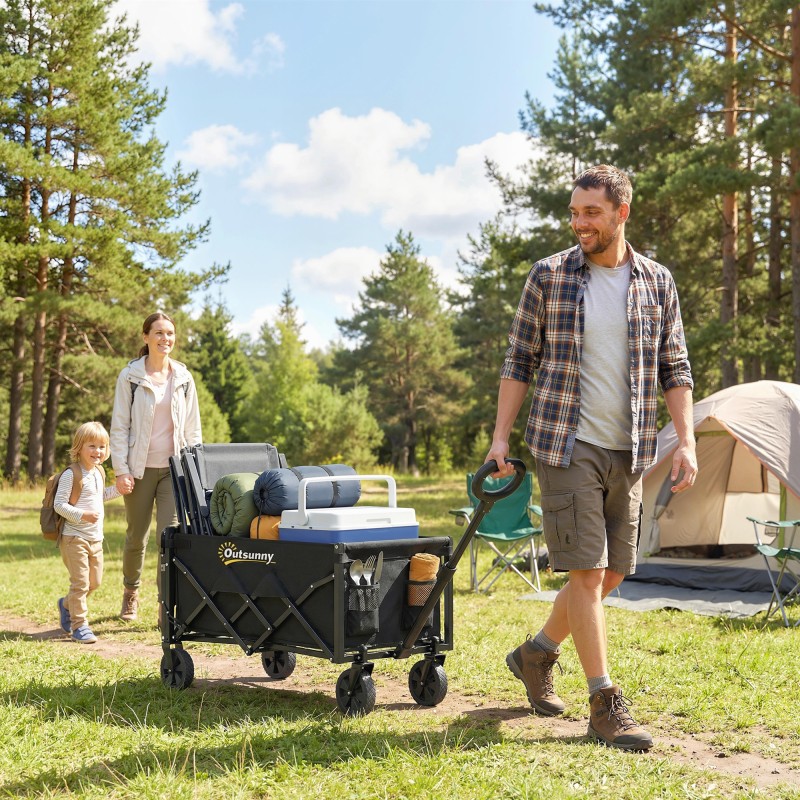 Handcart 60L Αναδιπλούμενο Handcart Καροτσάκι μεταφοράς κήπου με τηλεσκοπική λαβή πίσω ποτηροθήκη