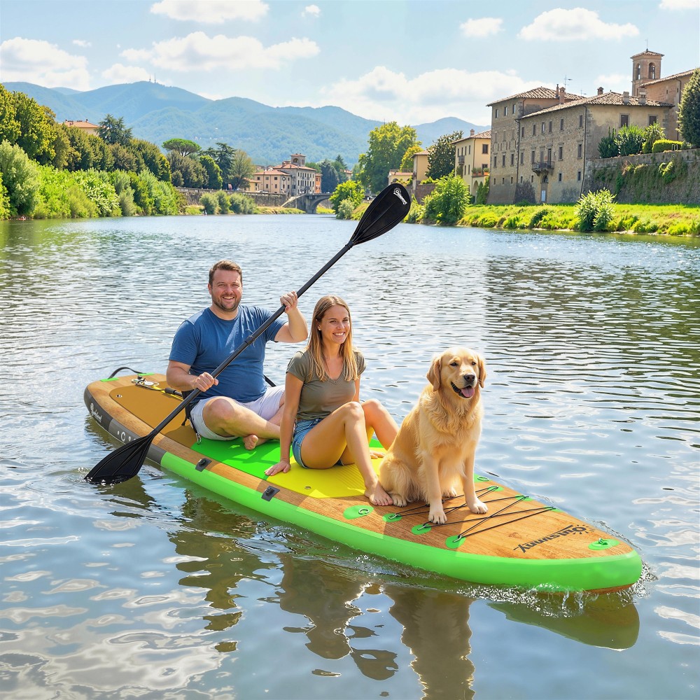 Σετ Κωπηλασίας Stand Up Φουσκωτό 335cm σανίδα SUP με κάθισμα καγιάκ, ρυθμιζόμενο διπλό ιμάντα ποδιών με κουπιά
