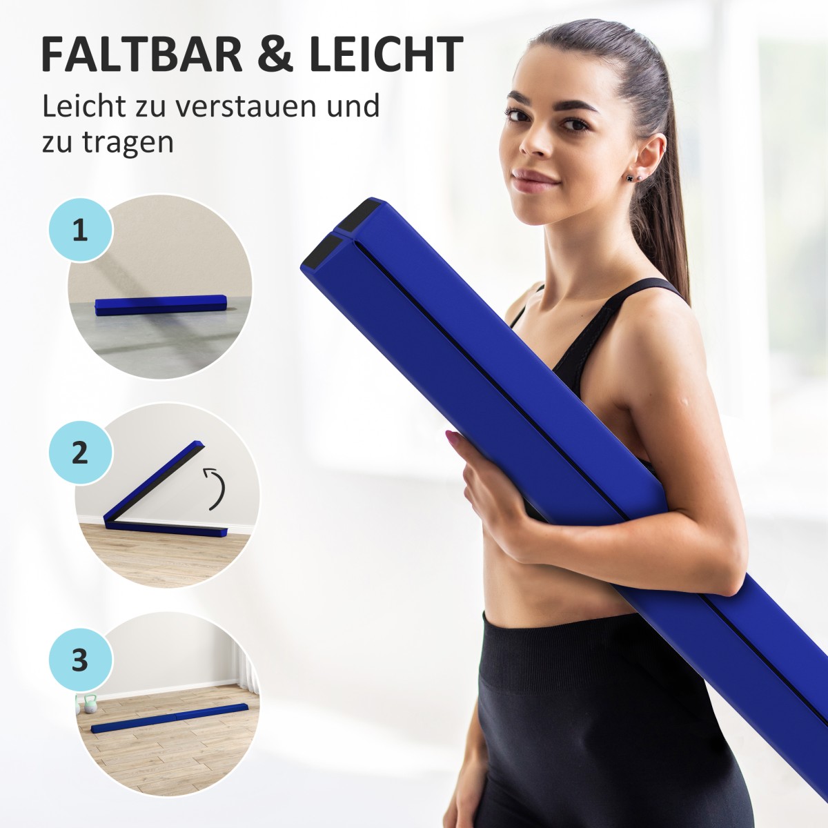 Balance Beam 2,4m Αναδιπλούμενη αντιολισθητική βάση για 3+ χρόνια έως 80kg μπλε
