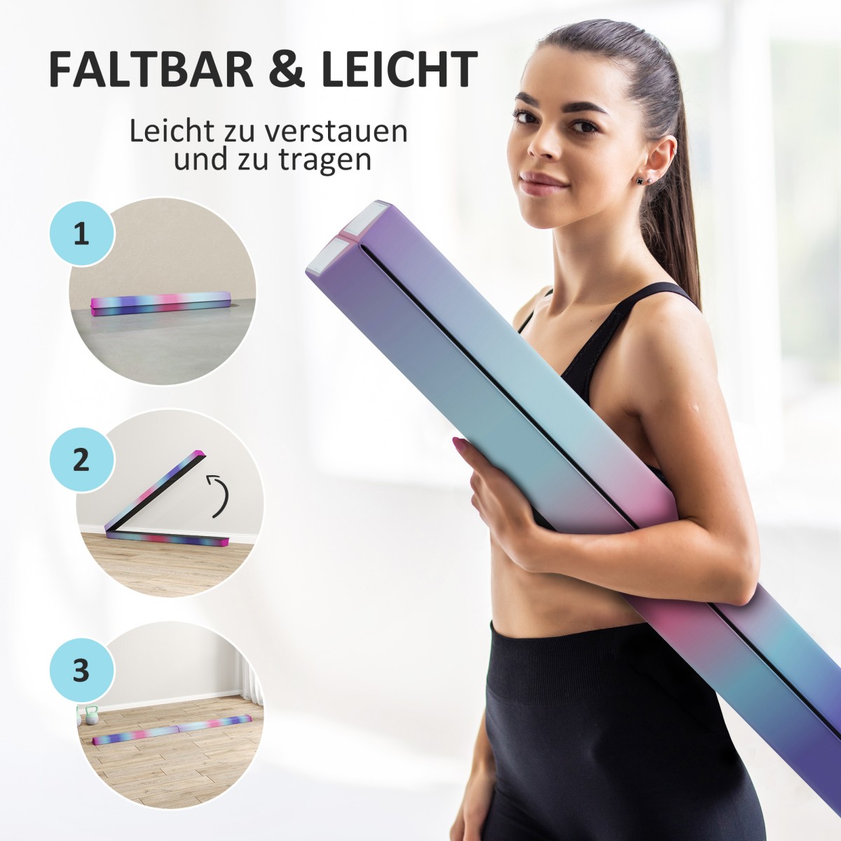 Balance Beam 2,4m Αναδιπλούμενη αντιολισθητική βάση για 3+ χρόνια έως 80kg Πολύχρωμη