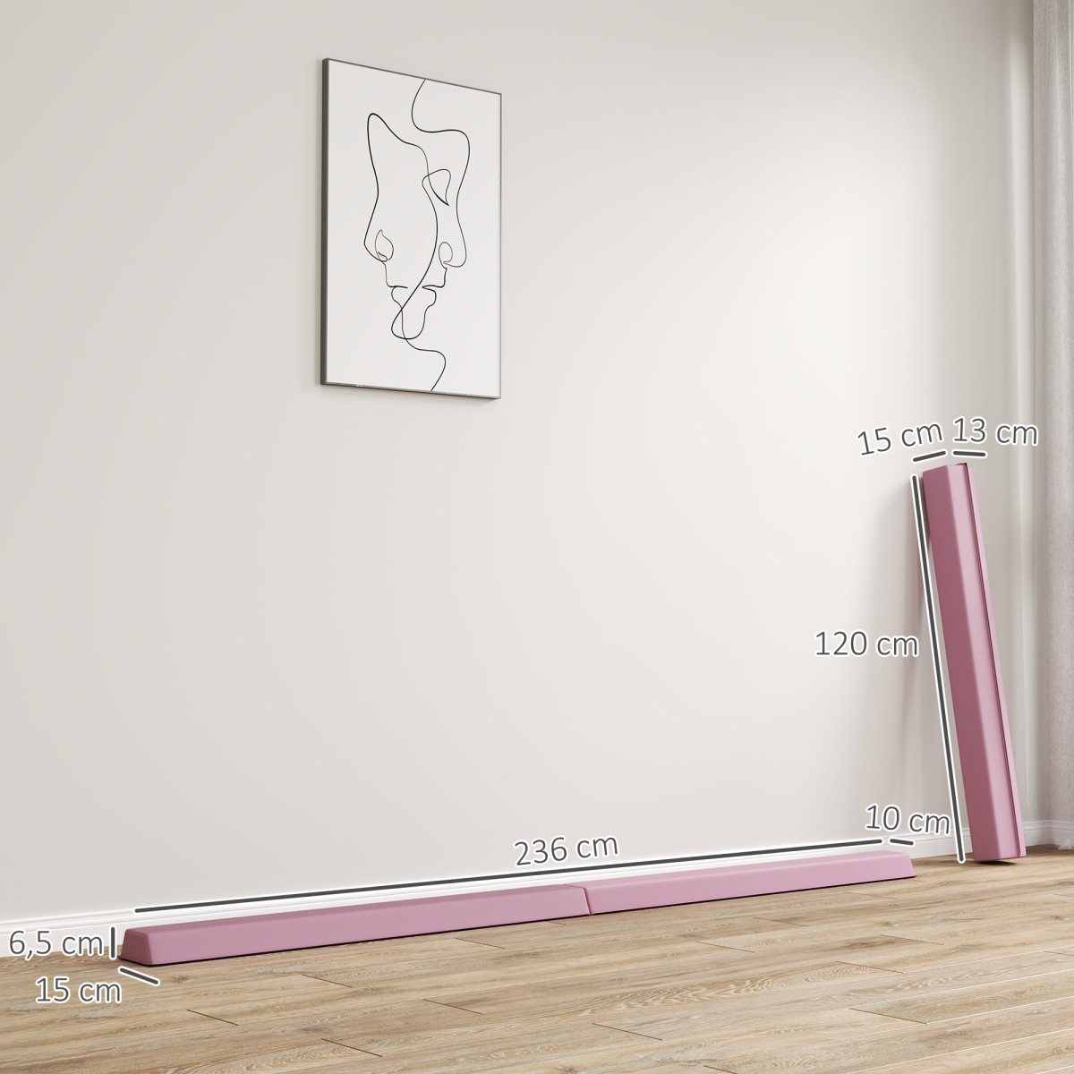 Balance Beam 2,4m Αναδιπλούμενη αντιολισθητική βάση για 3+ χρόνια έως 80kg Ροζ