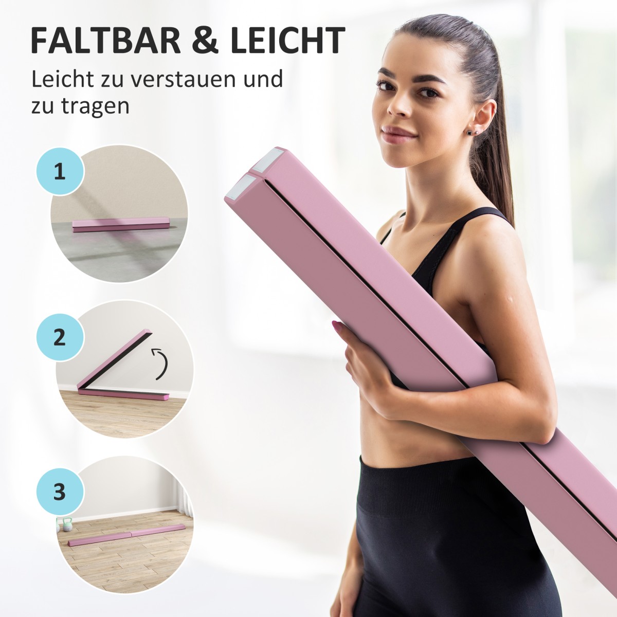 Balance Beam 2,4m Αναδιπλούμενη αντιολισθητική βάση για 3+ χρόνια έως 80kg Ροζ