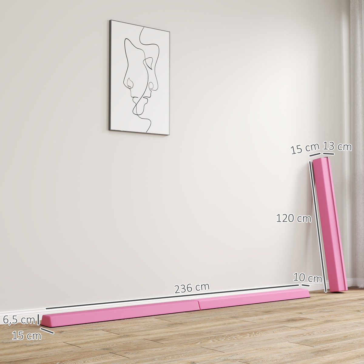 Balance Beam 2,4m Αναδιπλούμενη αντιολισθητική βάση για 3+ χρόνια έως 80kg Ανοιχτό κόκκινο