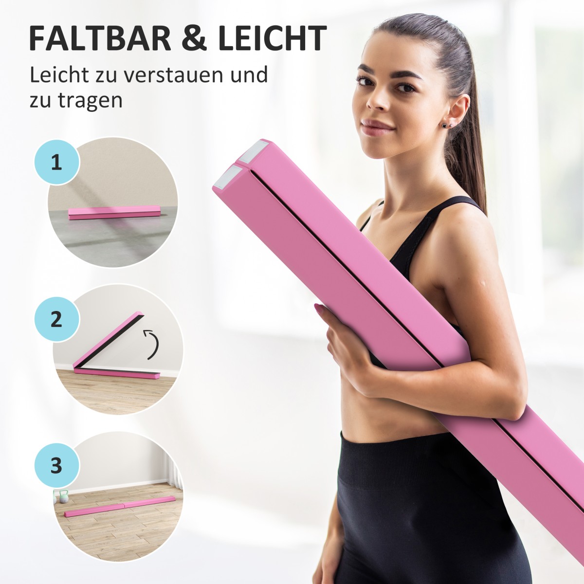Balance Beam 2,4m Αναδιπλούμενη αντιολισθητική βάση για 3+ χρόνια έως 80kg Ανοιχτό κόκκινο