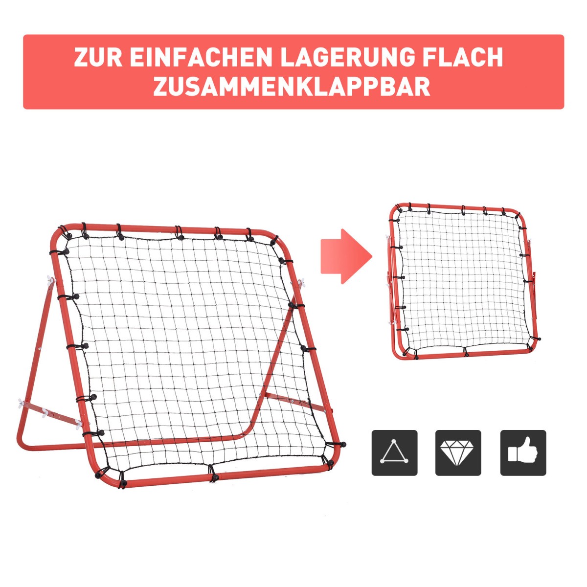 Ριμπάουντερ για ποδόσφαιρο, ριμπάουντερ ποδοσφαίρου 84 x 84 εκ. με απείρως ρυθμιζόμενη γωνία, γκολ ποδοσφαίρου τοίχου ανάκρουσης για νέους που σουτάρουν, πασάρουν και προπονούνται με μπάλα κόκκινο
