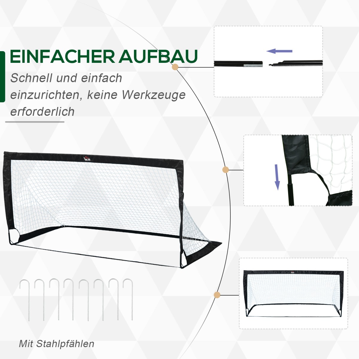 Σετ γκολ ποδοσφαίρου 2 αναδιπλούμενων 183 x 90 x 90 cm Αδιάβροχο με τσάντα μεταφοράς Γκολ ποδοσφαίρου εξωτερικού χώρου για ενήλικες Γκολ ποδοσφαίρου για αναψυχή Προπόνηση στον κήπο Μαύρο