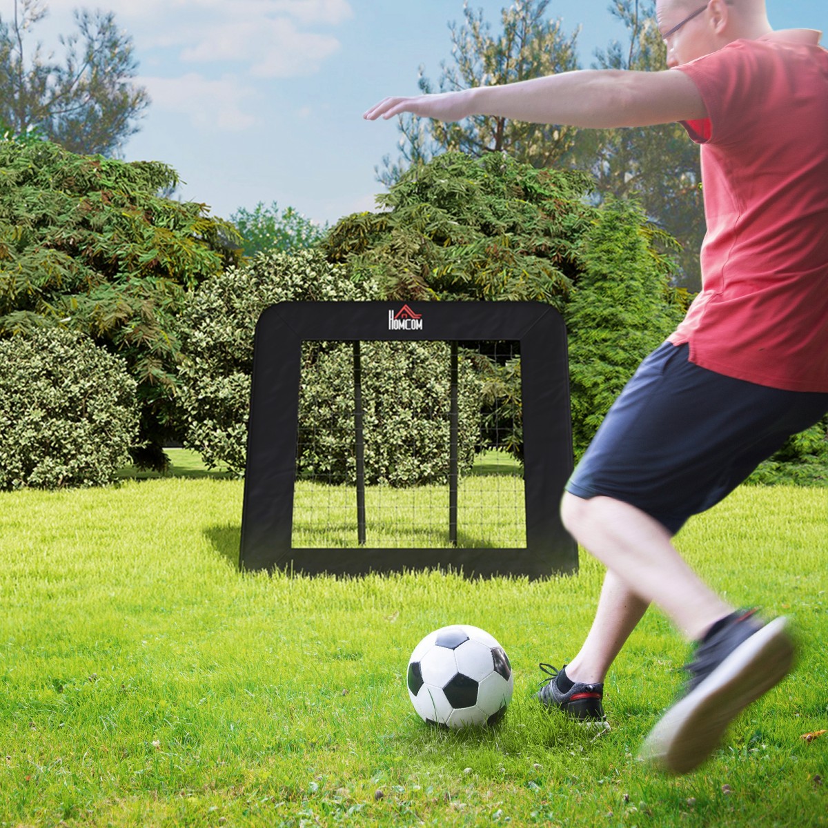 Rebounder για ποδόσφαιρο, τοίχος επαναφοράς 128 x 118 cm με προστατευτικά μανταλάκια, ρυθμιζόμενο σε 5 επίπεδα, φορητό rebound, γκολ ποδοσφαίρου για εφήβους, τοίχος rebound για προπόνηση ποδοσφαίρου, μαύρο