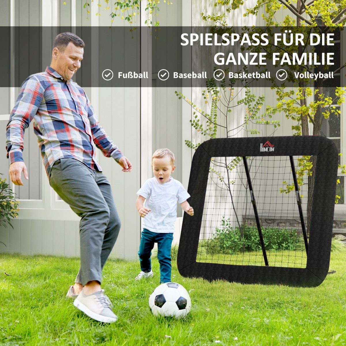 Rebounder για ποδόσφαιρο, τοίχος επαναφοράς 128 x 118 cm με προστατευτικά μανταλάκια, ρυθμιζόμενο σε 5 επίπεδα, φορητό rebound, γκολ ποδοσφαίρου για εφήβους, τοίχος rebound για προπόνηση ποδοσφαίρου, μαύρο
