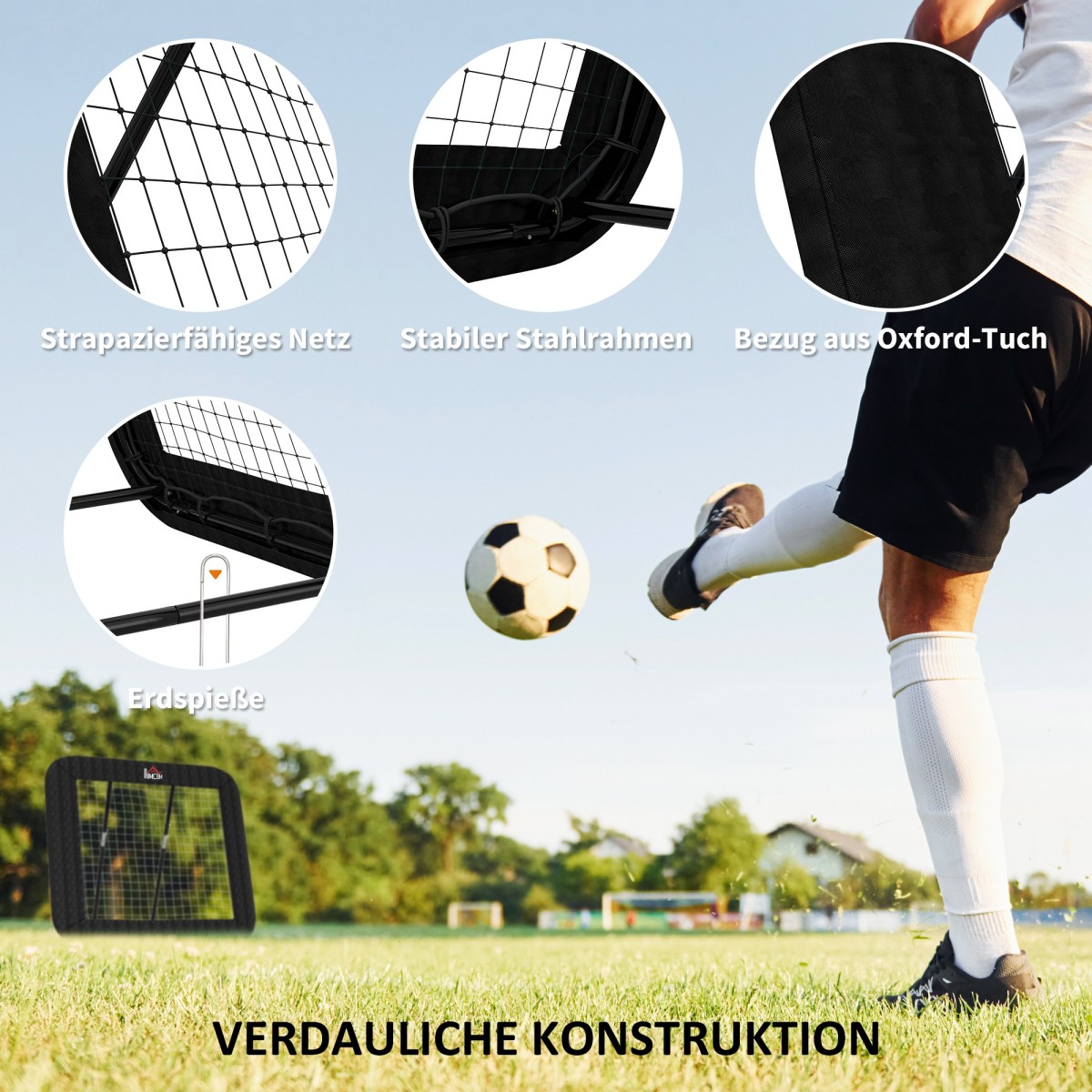 Rebounder για ποδόσφαιρο, τοίχος επαναφοράς 128 x 118 cm με προστατευτικά μανταλάκια, ρυθμιζόμενο σε 5 επίπεδα, φορητό rebound, γκολ ποδοσφαίρου για εφήβους, τοίχος rebound για προπόνηση ποδοσφαίρου, μαύρο
